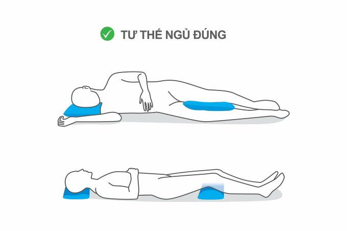 Chêm thêm gối dưới cổ và đầu gối khi nằm ngửa hoặc nằm nghiêng sẽ hỗ trợ nâng đỡ và giảm đau cho khớp. Ảnh: Shutterstock