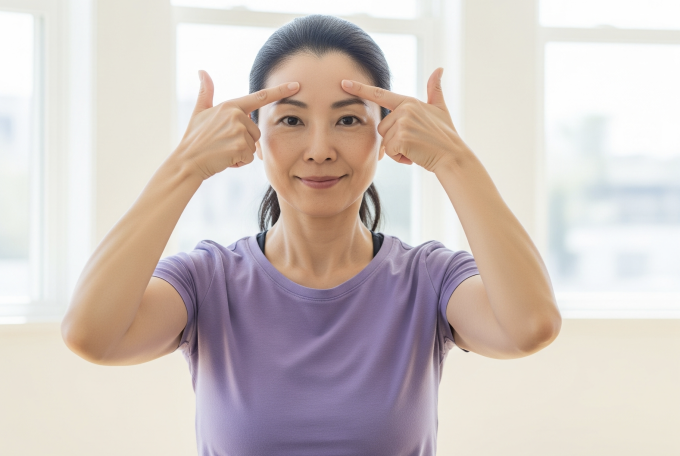 Động tác yoga mặt cải thiện nếp nhăn trên trán.