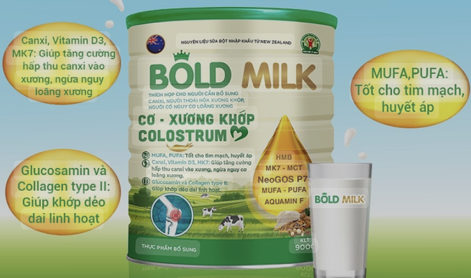 Sữa Bold Milk cơ xương khớp Colostrum nằm trong danh sách 72 loại sữa giả đang được điều tra. Ảnh chụp màn hình